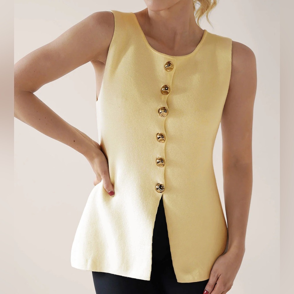 Rihoas Yellow U Neck Single Breasted Vest